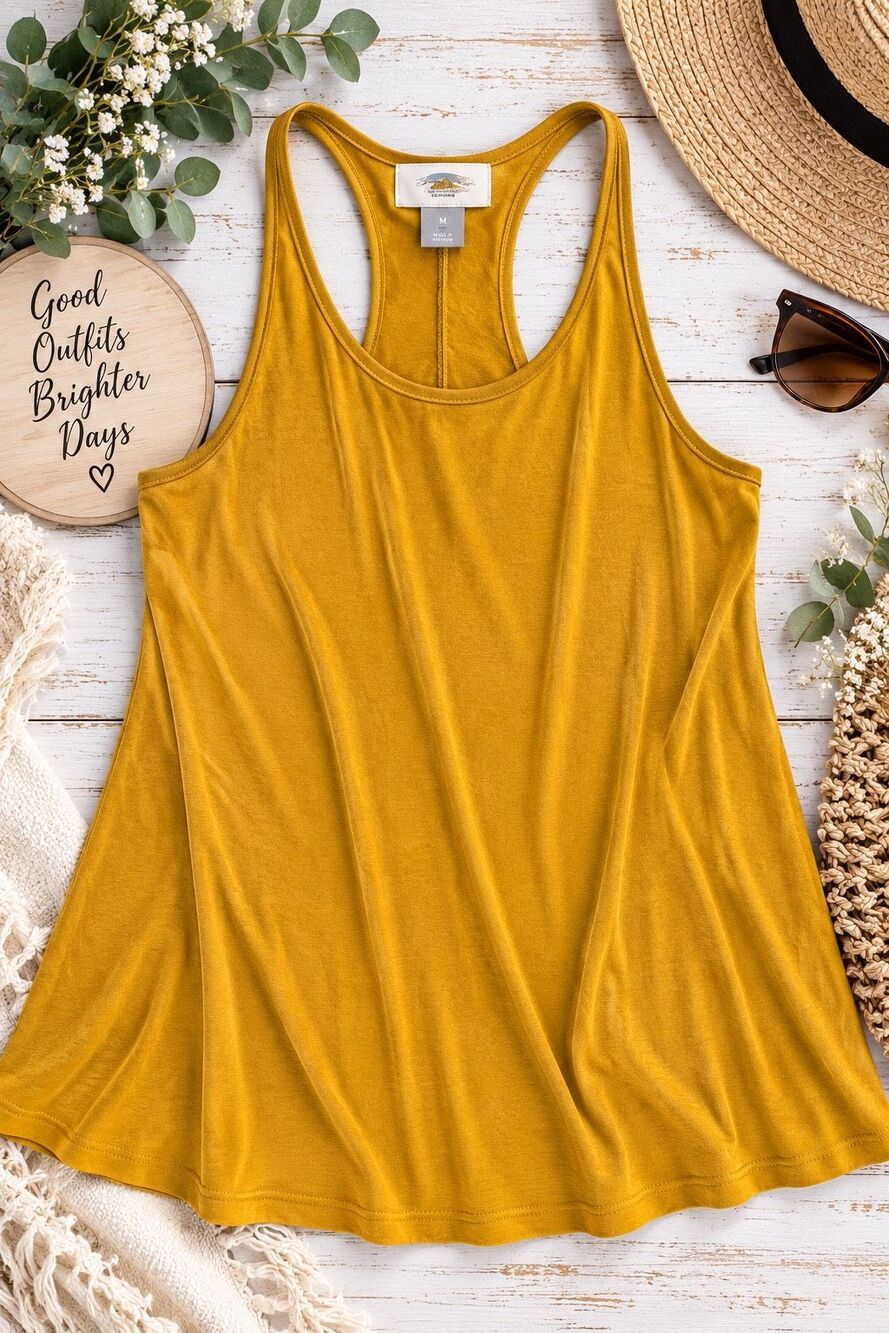 Old Navy Women’s Medium Mustard Yellow Racerback Swing Tank Top Flowy Sleeveless